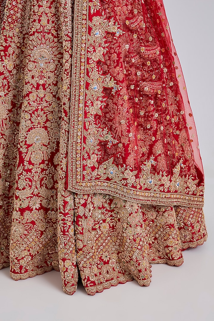 Red Raw Silk Bridal Lehenga Set by Kalighata at Pernia's Pop Up Shop