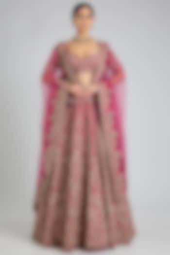Rani Pink Raw Silk Bridal Lehenga Set by Kalighata at Pernia's Pop Up Shop