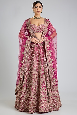 Rani Pink Raw Silk Lehenga Set by Kalighata