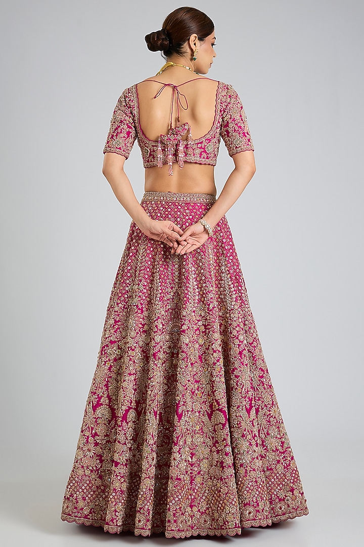 Rani Pink Raw Silk Bridal Lehenga Set by Kalighata at Pernia's Pop Up Shop