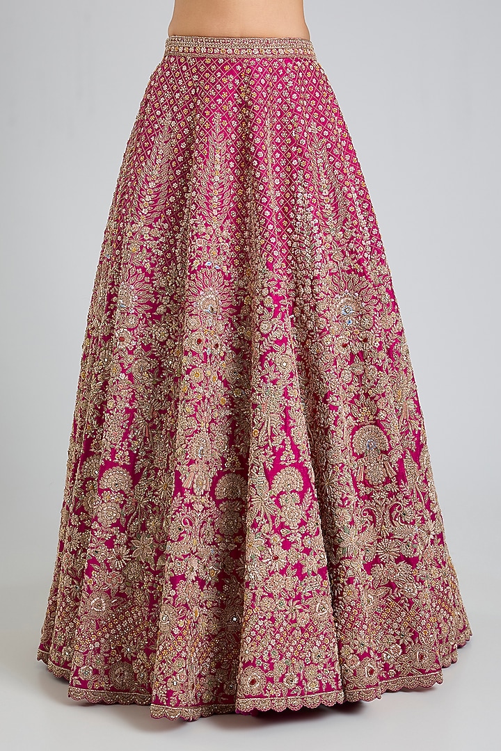 Rani Pink Raw Silk Bridal Lehenga Set by Kalighata at Pernia's Pop Up Shop