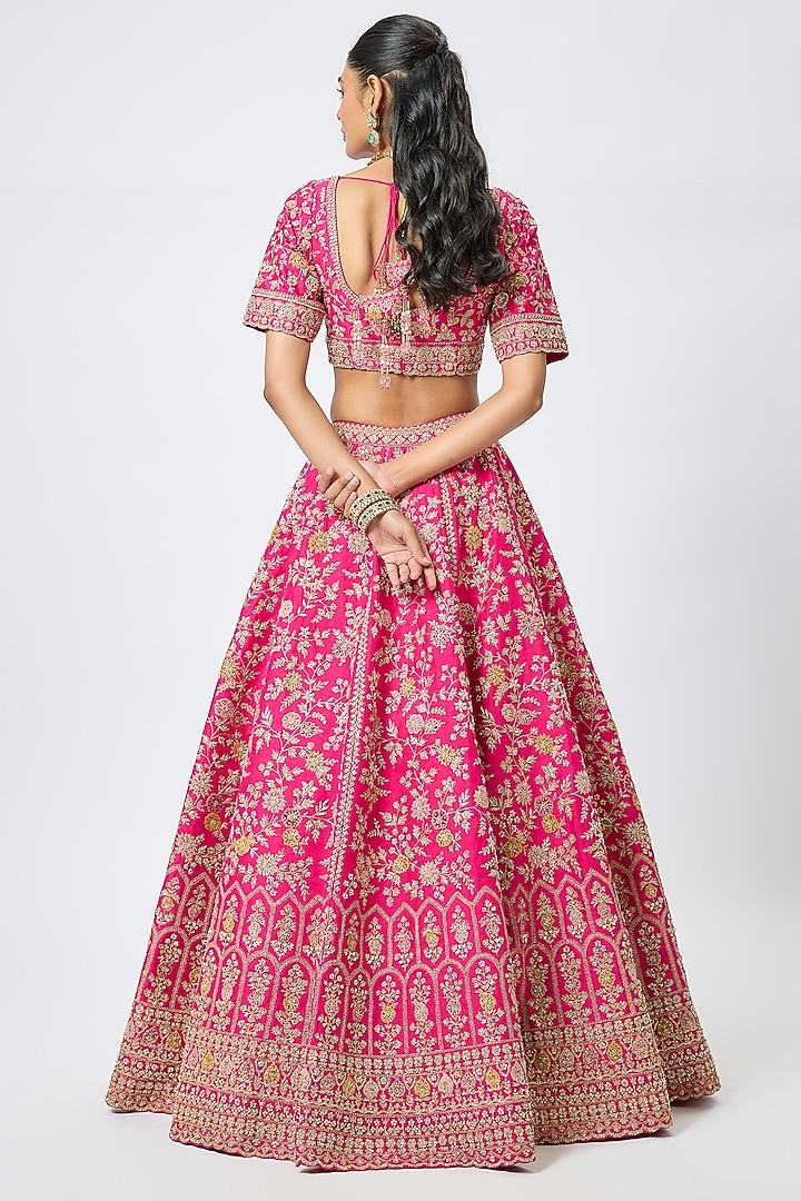 Rani Pink Raw Silk Cutdana Embroidered Bridal Lehenga Set by Kalighata at Pernia's Pop Up Shop