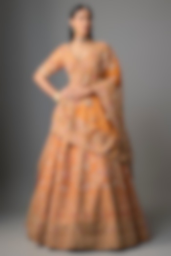 Rust Raw Silk Embroidered Bridal Lehenga Set by Kalighata at Pernia's Pop Up Shop