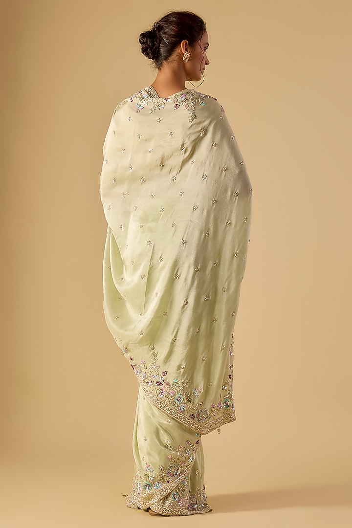 Mint Tissue Hand & Machine Embroidered Reception Saree by Kalighata at Pernia's Pop Up Shop