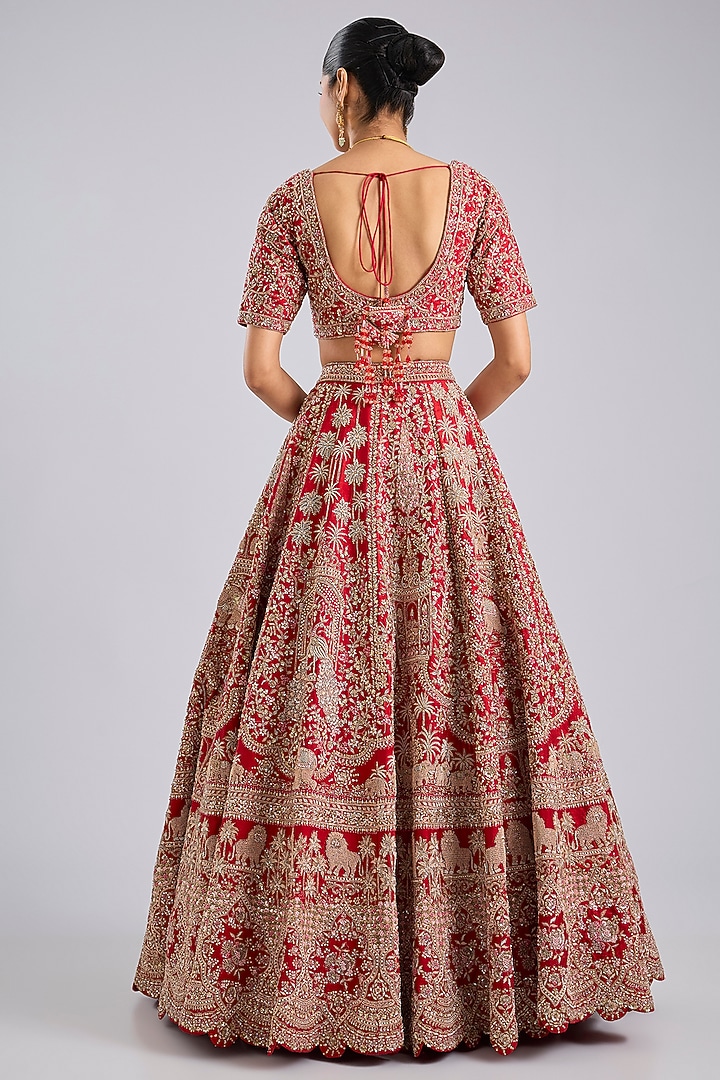 Red Raw Silk Bridal Lehenga Set by Kalighata at Pernia's Pop Up Shop