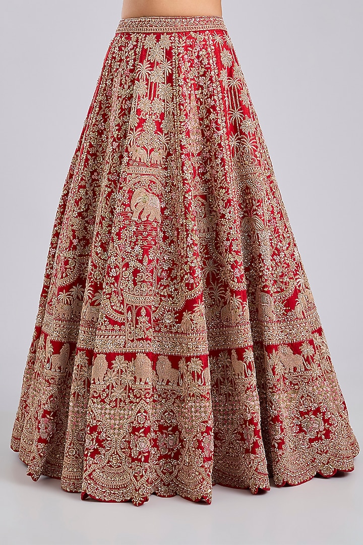 Red Raw Silk Bridal Lehenga Set by Kalighata at Pernia's Pop Up Shop