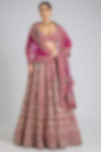 Rani Pink Raw Silk Bridal Lehenga Set by Kalighata at Pernia's Pop Up Shop