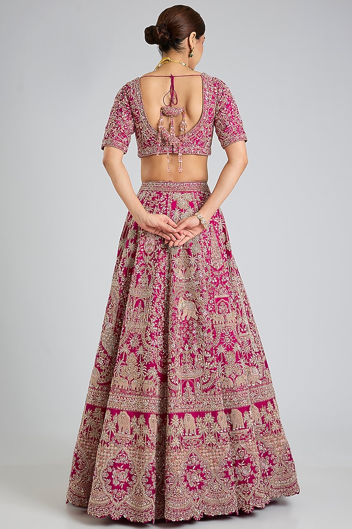 Rani Pink Raw Silk Bridal Lehenga Set by Kalighata at Pernia's Pop Up Shop