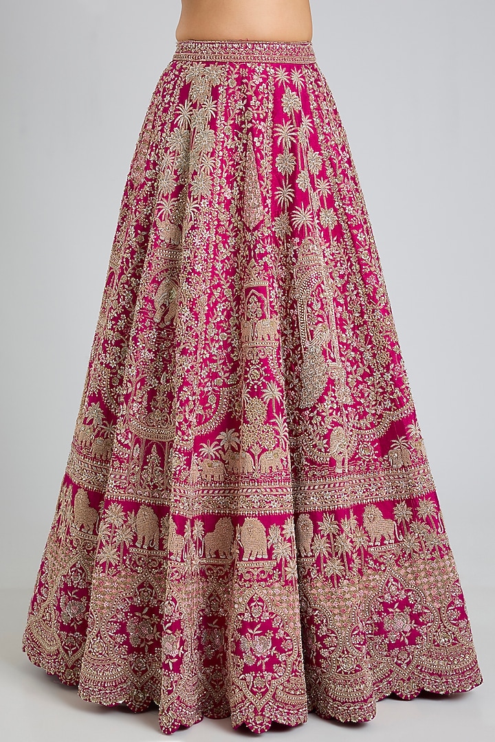 Rani Pink Raw Silk Bridal Lehenga Set by Kalighata at Pernia's Pop Up Shop
