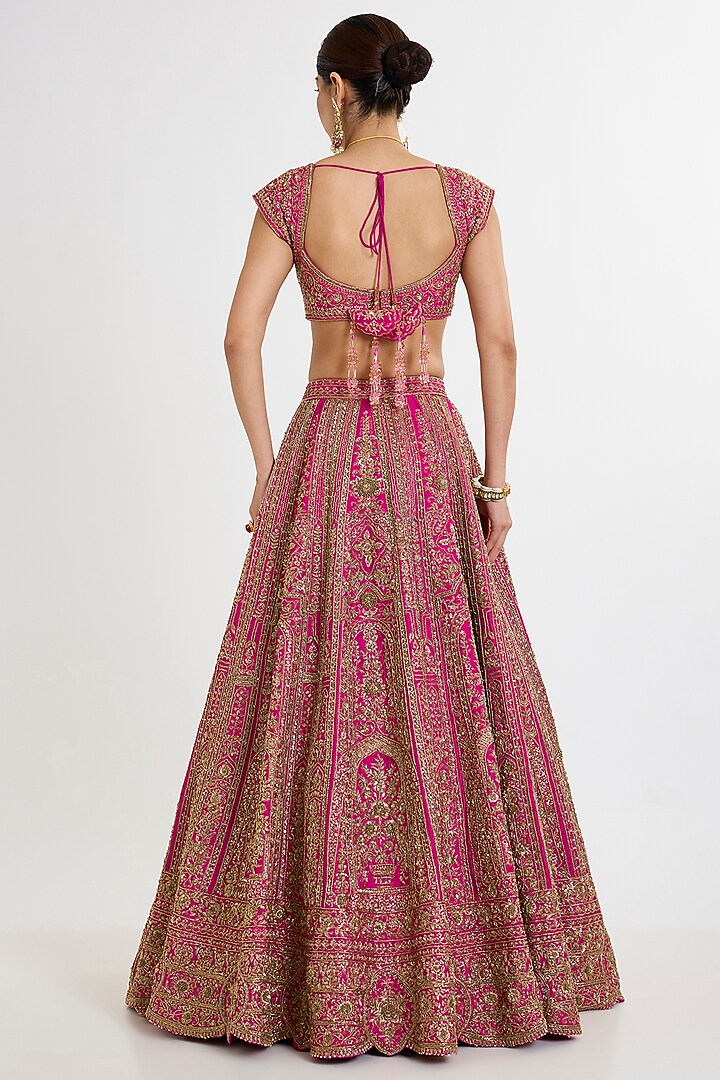Rani Pink Raw Silk Cutdana Embroidered Bridal Lehenga Set by Kalighata at Pernia's Pop Up Shop