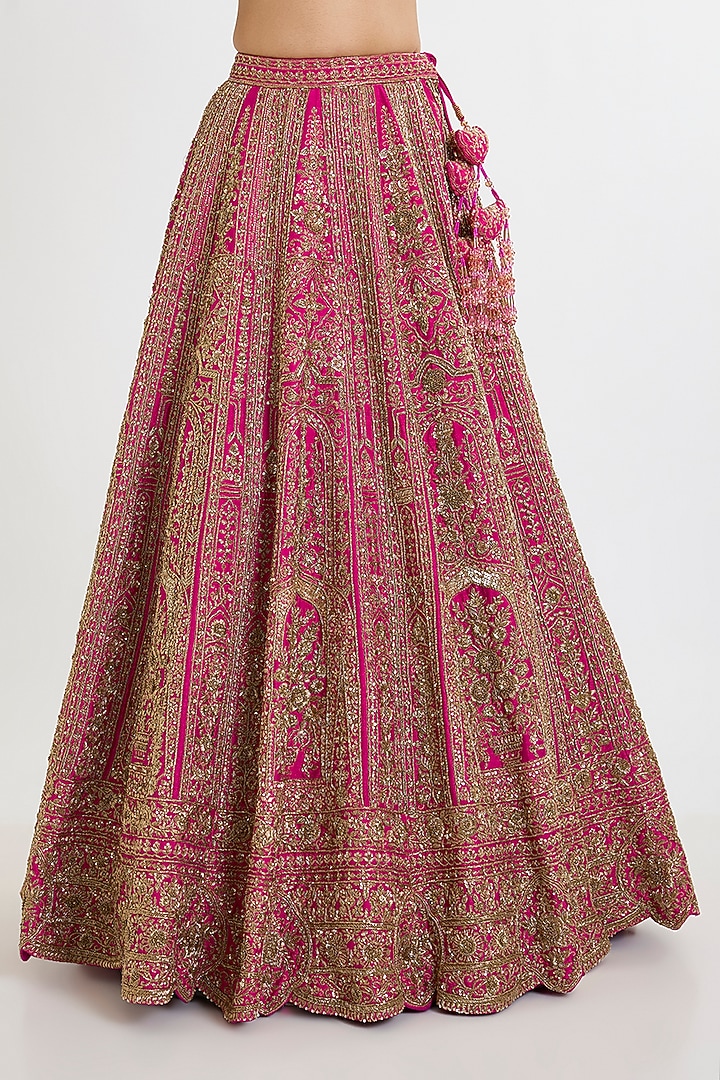 Rani Pink Raw Silk Cutdana Embroidered Bridal Lehenga Set by Kalighata at Pernia's Pop Up Shop