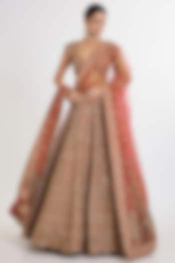 Rust Raw Silk Hand Embellished Bridal Lehenga Set by Kalighata at Pernia's Pop Up Shop