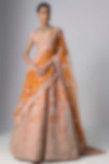 Rust Raw Silk Bridal Lehenga Set by Kalighata at Pernia's Pop Up Shop