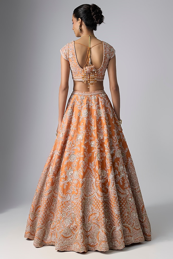 Rust Raw Silk Bridal Lehenga Set by Kalighata at Pernia's Pop Up Shop