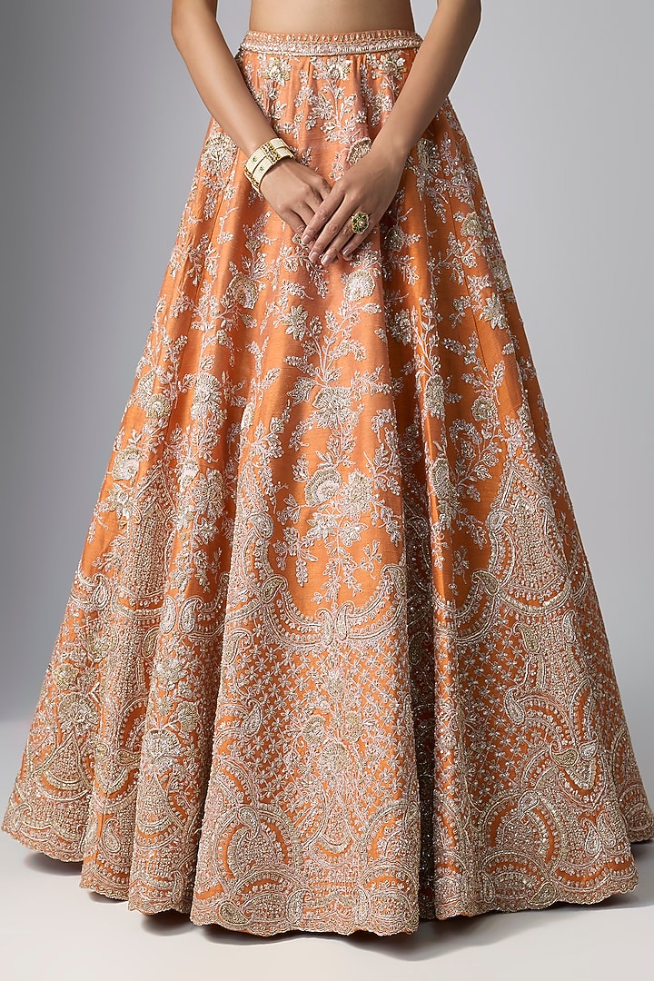 Rust Raw Silk Bridal Lehenga Set by Kalighata at Pernia's Pop Up Shop