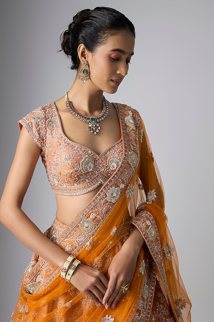 Rust Raw Silk Bridal Lehenga Set by Kalighata at Pernia's Pop Up Shop