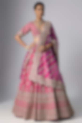Rani Pink Raw Silk Bridal Lehenga Set by Kalighata at Pernia's Pop Up Shop