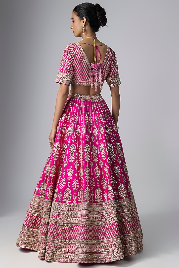 Rani Pink Raw Silk Bridal Lehenga Set by Kalighata at Pernia's Pop Up Shop