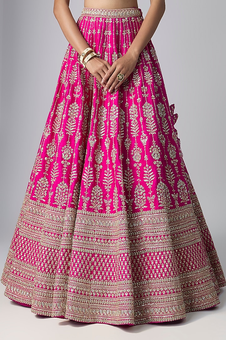 Rani Pink Raw Silk Bridal Lehenga Set by Kalighata at Pernia's Pop Up Shop