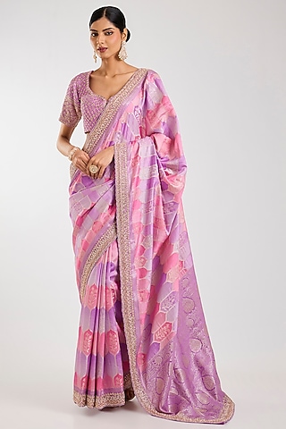 Purple Banarasi Saree Set by Kalighata