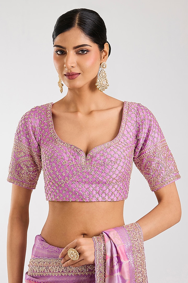 Purple Banarasi Wedding Saree Set by Kalighata at Pernia's Pop Up Shop