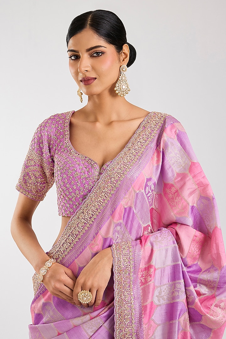 Purple Banarasi Wedding Saree Set by Kalighata at Pernia's Pop Up Shop