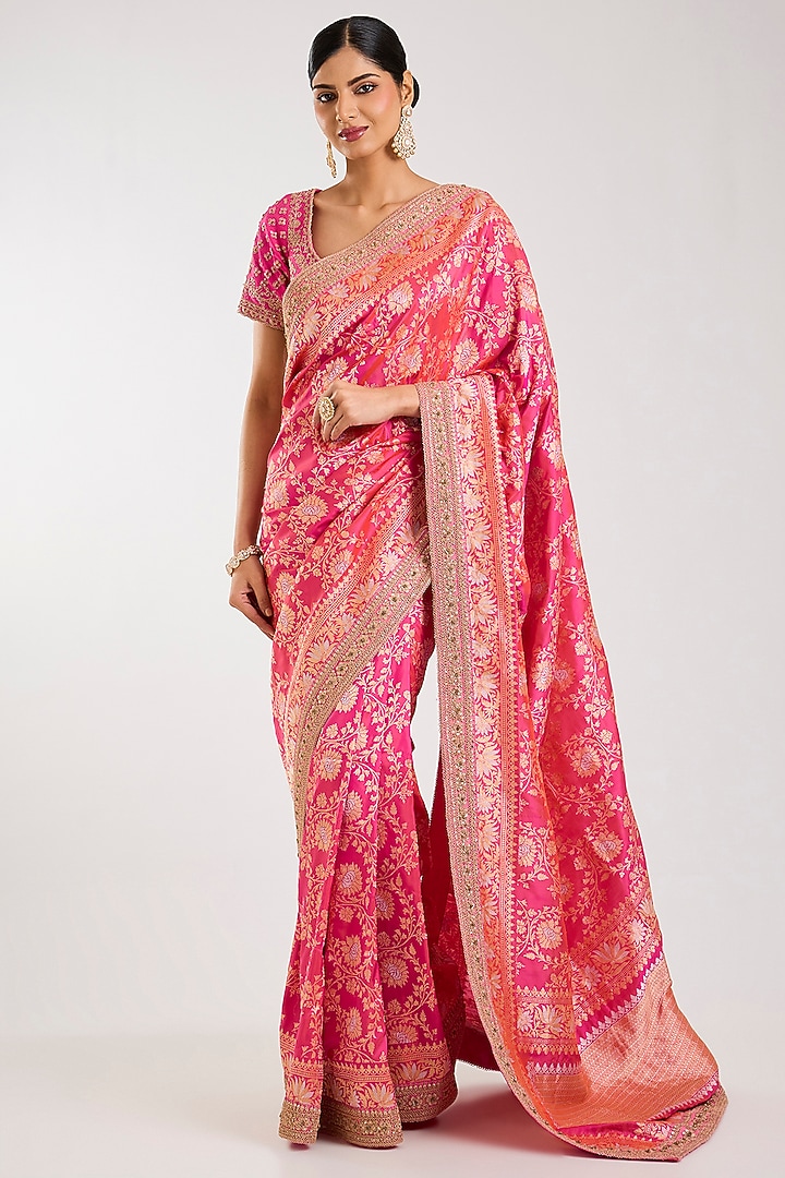 Rani Pink Banarasi Bridal Saree Set by Kalighata at Pernia's Pop Up Shop