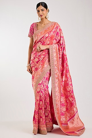 Rani Pink Banarasi Saree Set by Kalighata