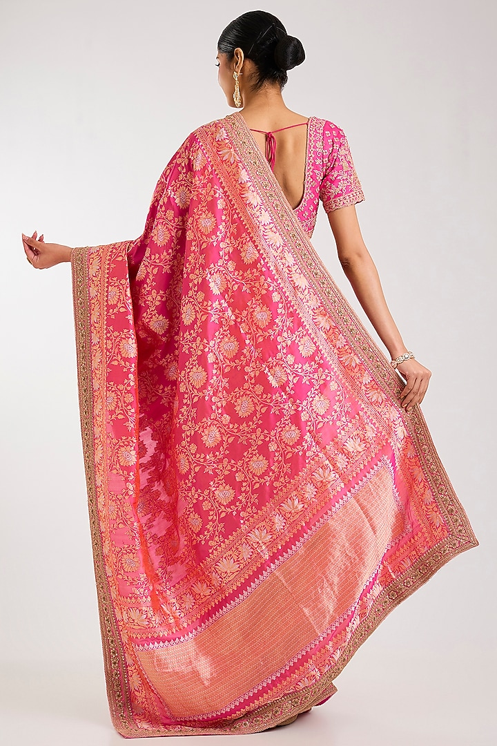 Rani Pink Banarasi Bridal Saree Set by Kalighata at Pernia's Pop Up Shop