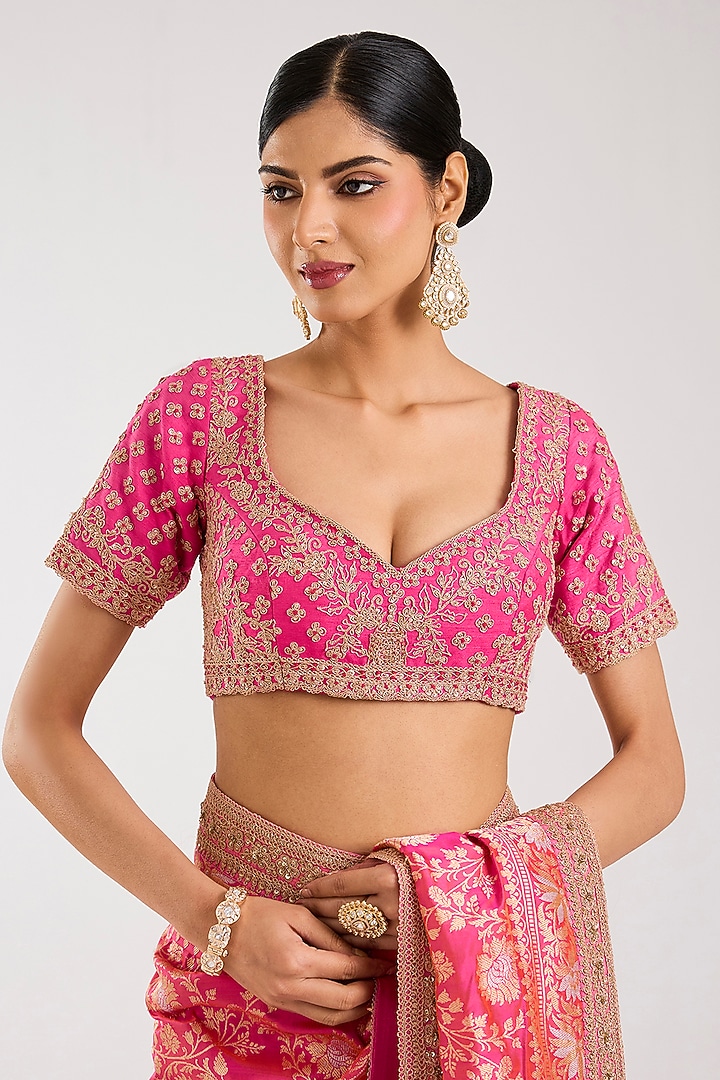 Rani Pink Banarasi Bridal Saree Set by Kalighata at Pernia's Pop Up Shop