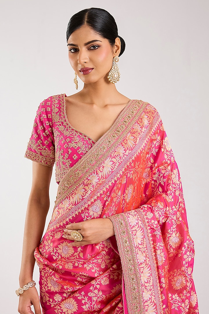 Rani Pink Banarasi Bridal Saree Set by Kalighata at Pernia's Pop Up Shop