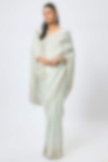 Aqua Tissue Hand & Machine Embroidered Wedding Saree Set by Kalighata at Pernia's Pop Up Shop