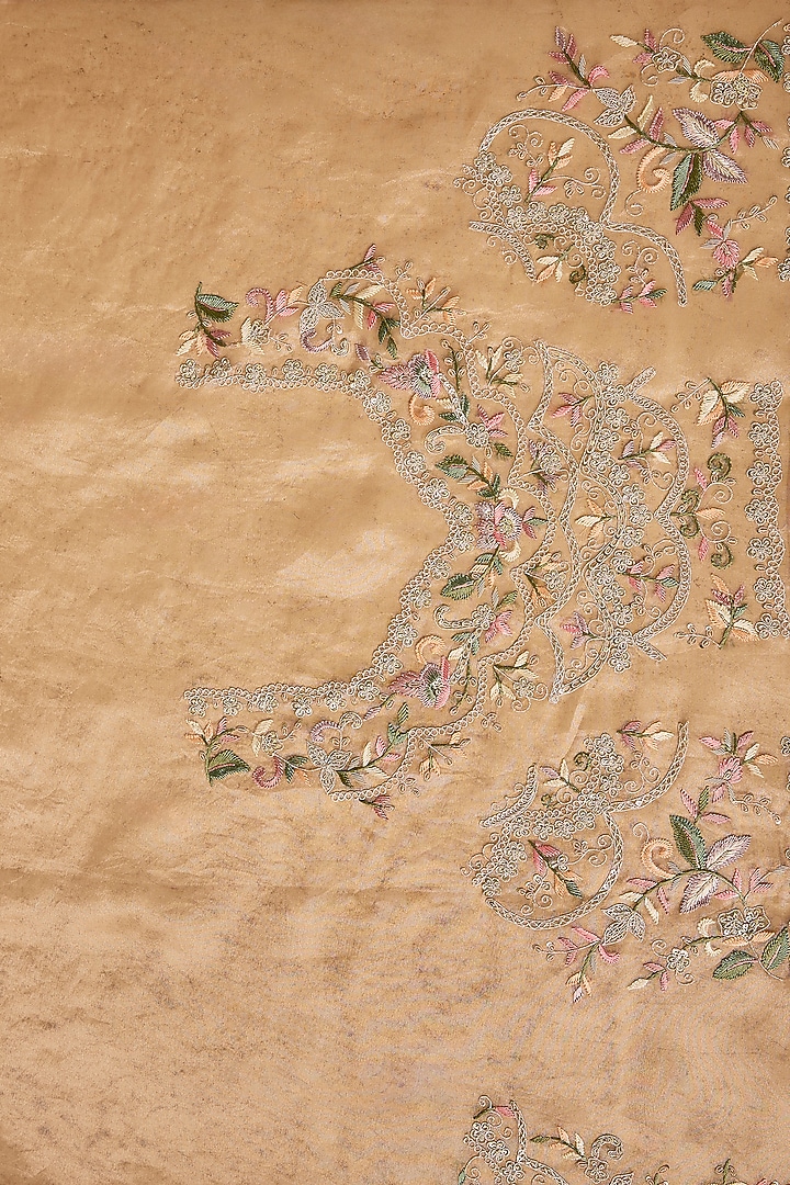 Peach Tissue Resham & Sequins Embroidered Reception Saree Set by Kalighata at Pernia's Pop Up Shop