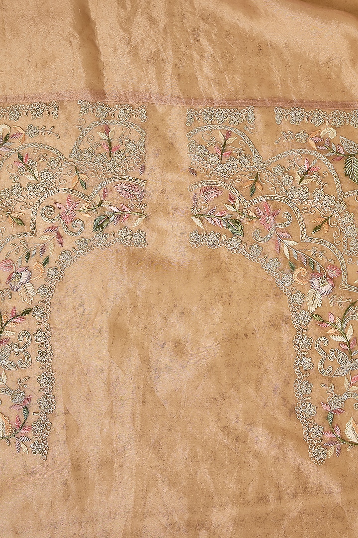 Peach Tissue Resham & Sequins Embroidered Reception Saree Set by Kalighata at Pernia's Pop Up Shop