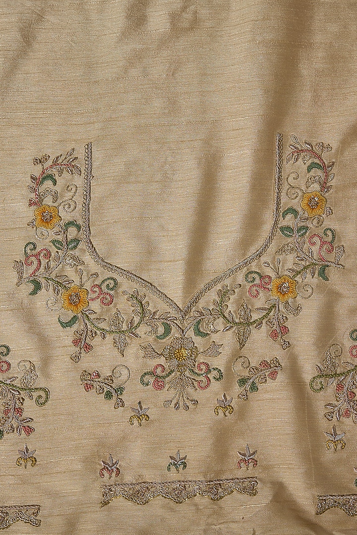 Ivory Banarasi Machine Embroidered Wedding Saree Set by Kalighata at Pernia's Pop Up Shop