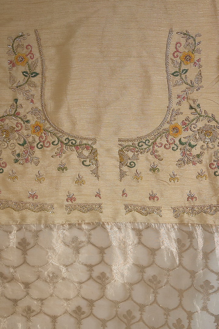 Ivory Banarasi Machine Embroidered Wedding Saree Set by Kalighata at Pernia's Pop Up Shop