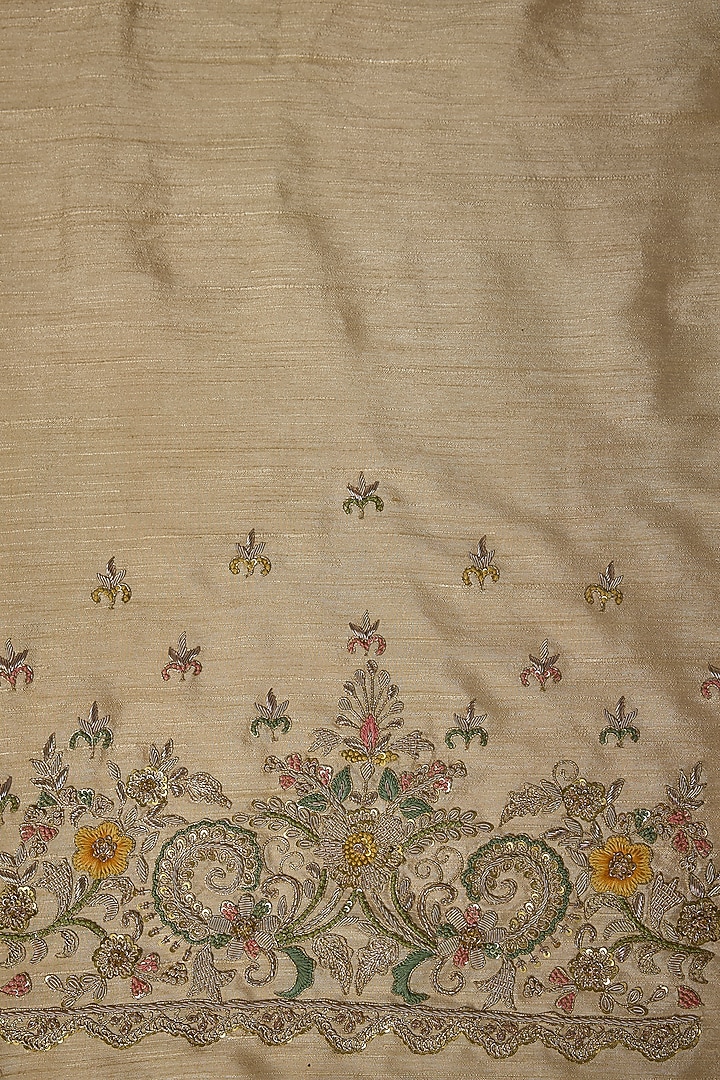 Ivory Banarasi Machine Embroidered Wedding Saree Set by Kalighata at Pernia's Pop Up Shop