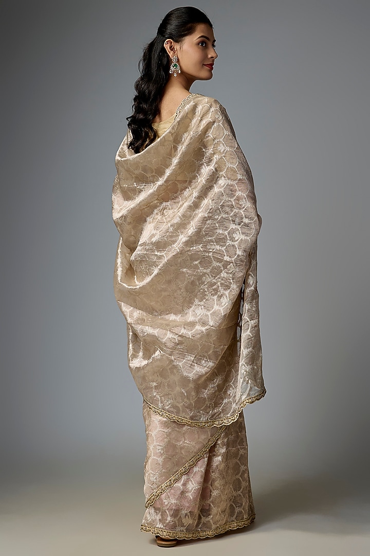 Gold Viscose Organza Sequin Embroidered Reception Saree Set by Kalighata at Pernia's Pop Up Shop
