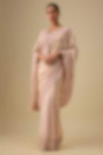 Peach Tissue Hand & Machine Embroidered Reception Saree Set by Kalighata at Pernia's Pop Up Shop