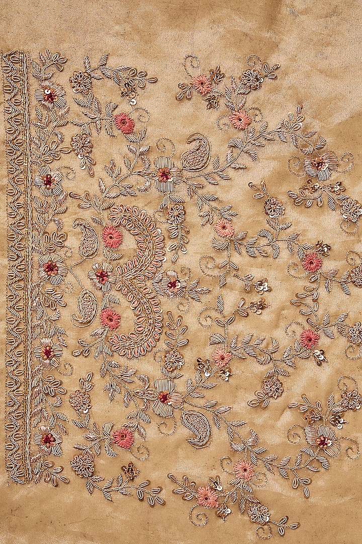 Gold Tissue Hand & Machine Embroidered Bridal Saree Set by Kalighata at Pernia's Pop Up Shop