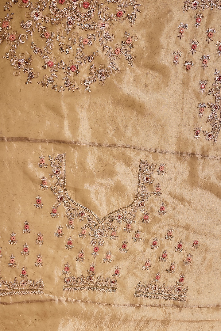 Gold Tissue Hand & Machine Embroidered Bridal Saree Set by Kalighata at Pernia's Pop Up Shop
