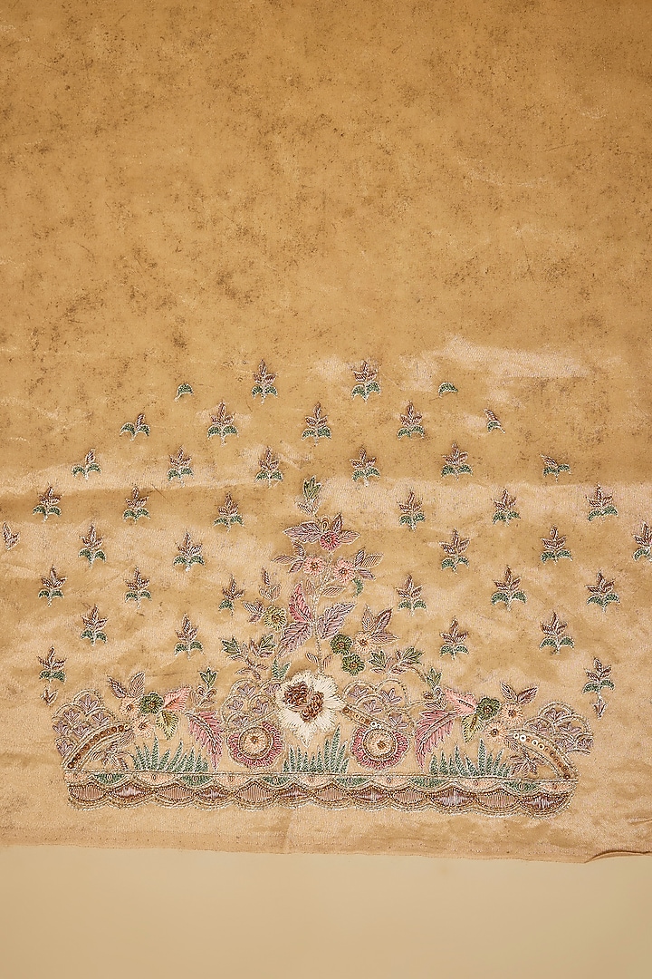 Gold Tissue Hand & Machine Embroidered Bridal Saree Set by Kalighata at Pernia's Pop Up Shop