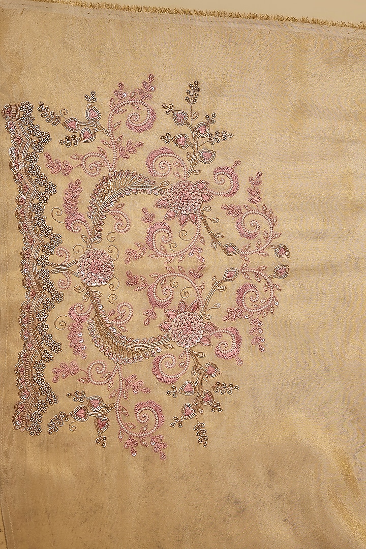 Gold Tissue Hand & Machine Embroidered Reception Saree Set by Kalighata at Pernia's Pop Up Shop