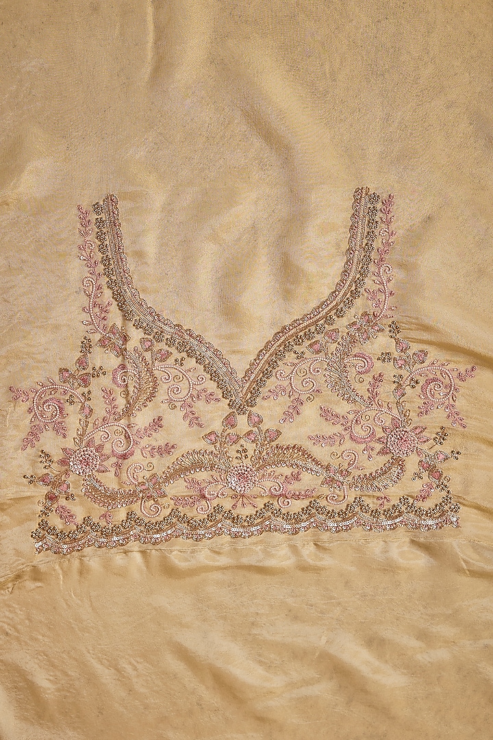 Gold Tissue Hand & Machine Embroidered Reception Saree Set by Kalighata at Pernia's Pop Up Shop