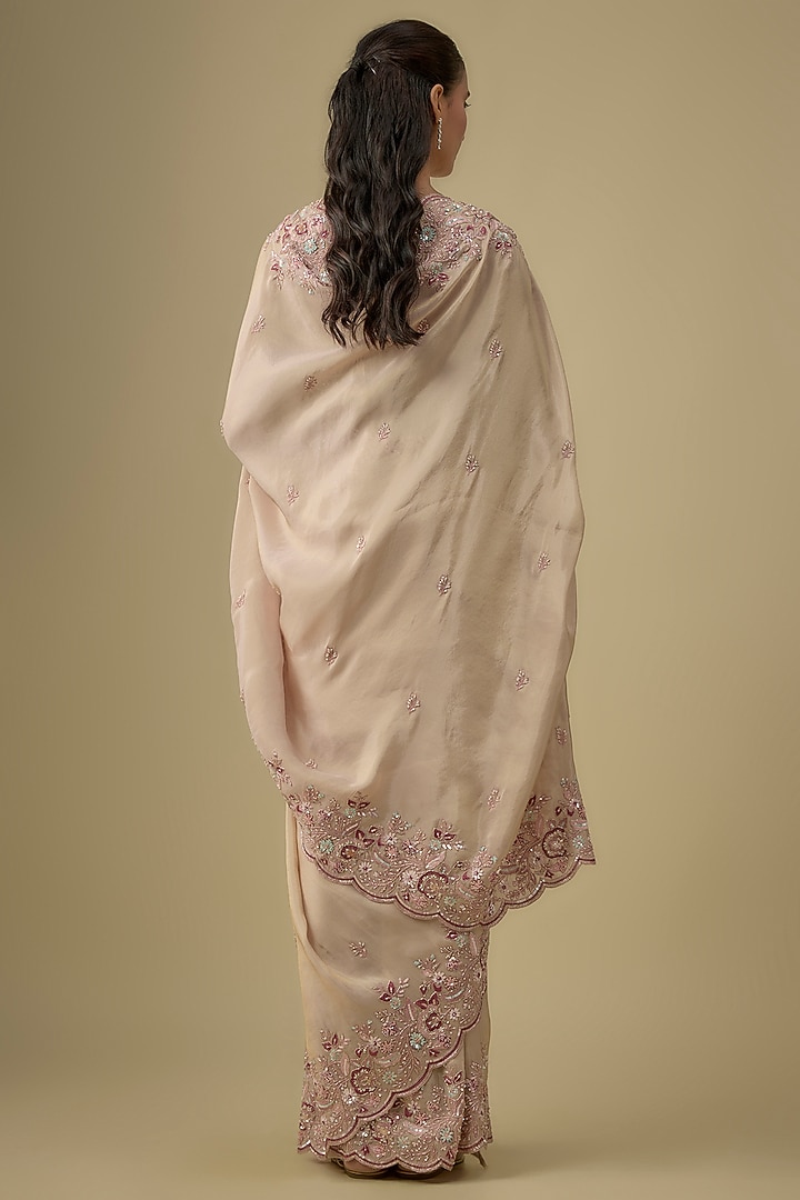 Gold Tissue Hand & Machine Embroidered Reception Saree Set by Kalighata at Pernia's Pop Up Shop