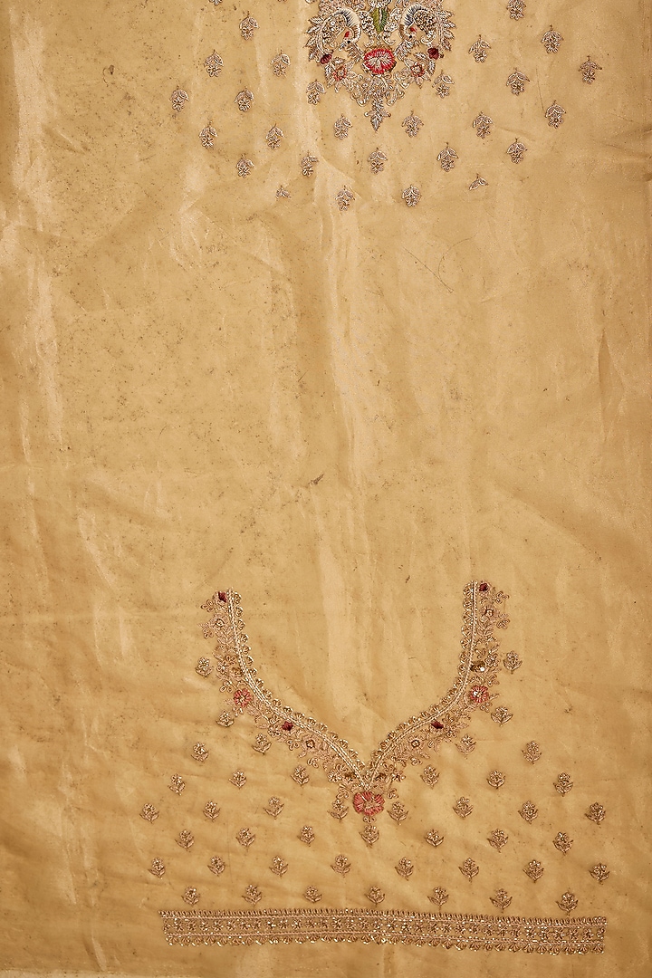 Gold Tissue Hand & Machine Embroidered Bridal Saree Set by Kalighata at Pernia's Pop Up Shop
