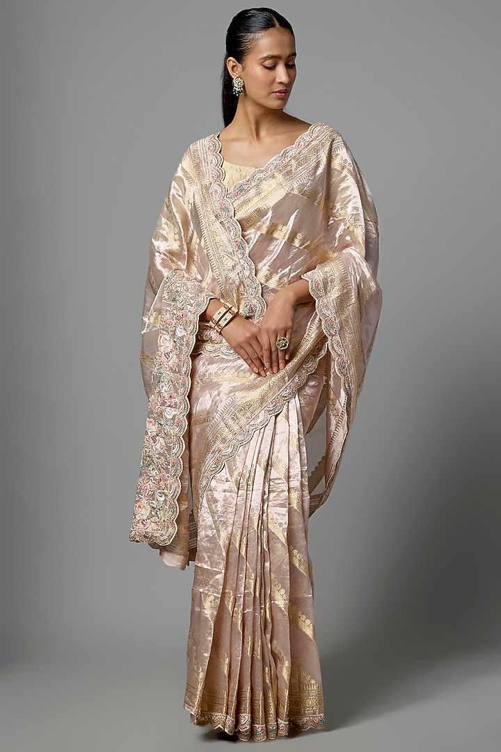Pink Tissue Embroidered Reception Saree  by Kalighata at Pernia's Pop Up Shop