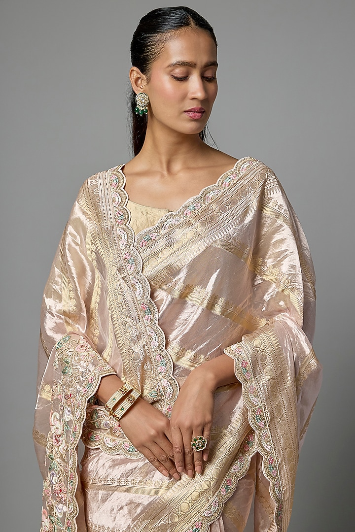Pink Tissue Embroidered Reception Saree by Kalighata at Pernia's Pop Up Shop
