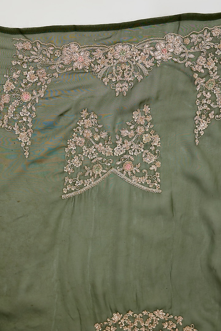 Green Viscose Organza Sequins Embroidered Reception Saree Set by Kalighata at Pernia's Pop Up Shop