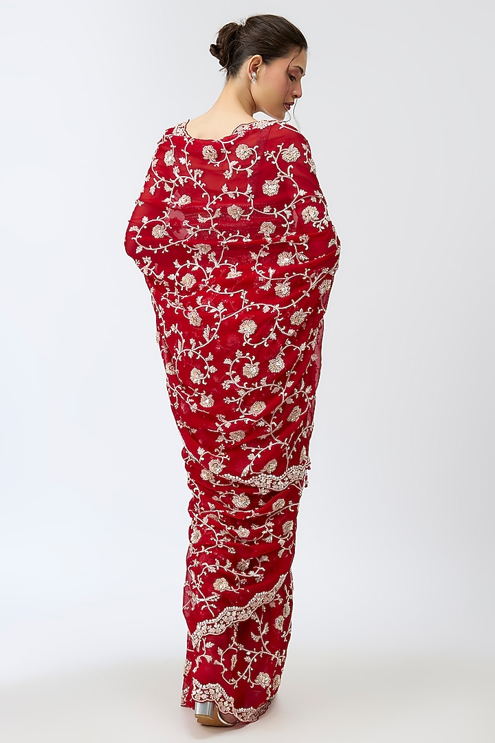 Maroon Viscose Organza Sequins Embroidered Reception Saree Set by Kalighata at Pernia's Pop Up Shop